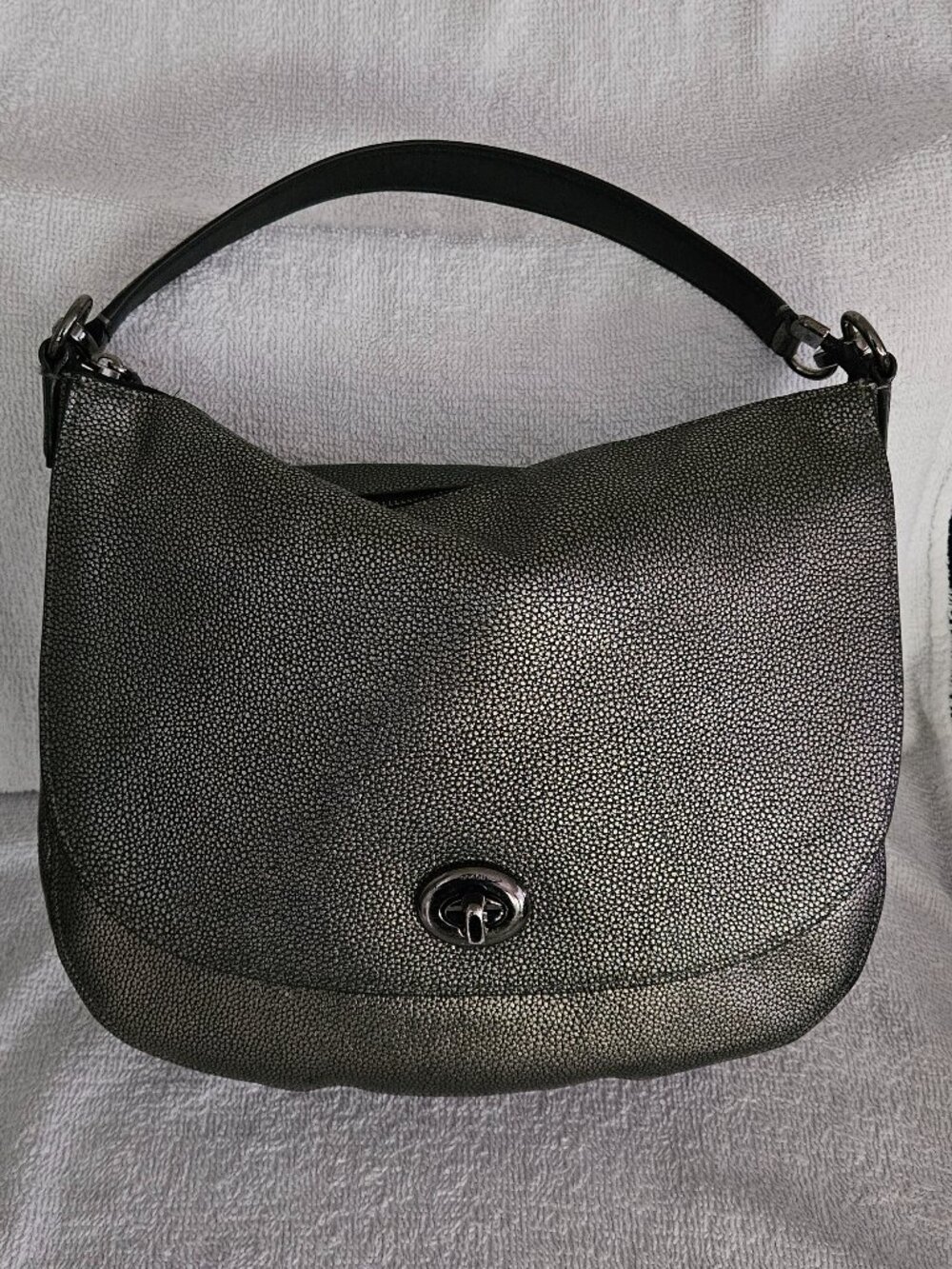 Coach Turnlock Pebbled Leather Hobo Bag